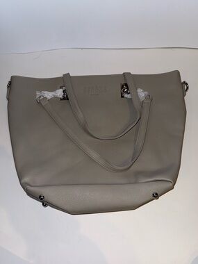 Gray Pebble Leather Tote Bag with Dual Straps